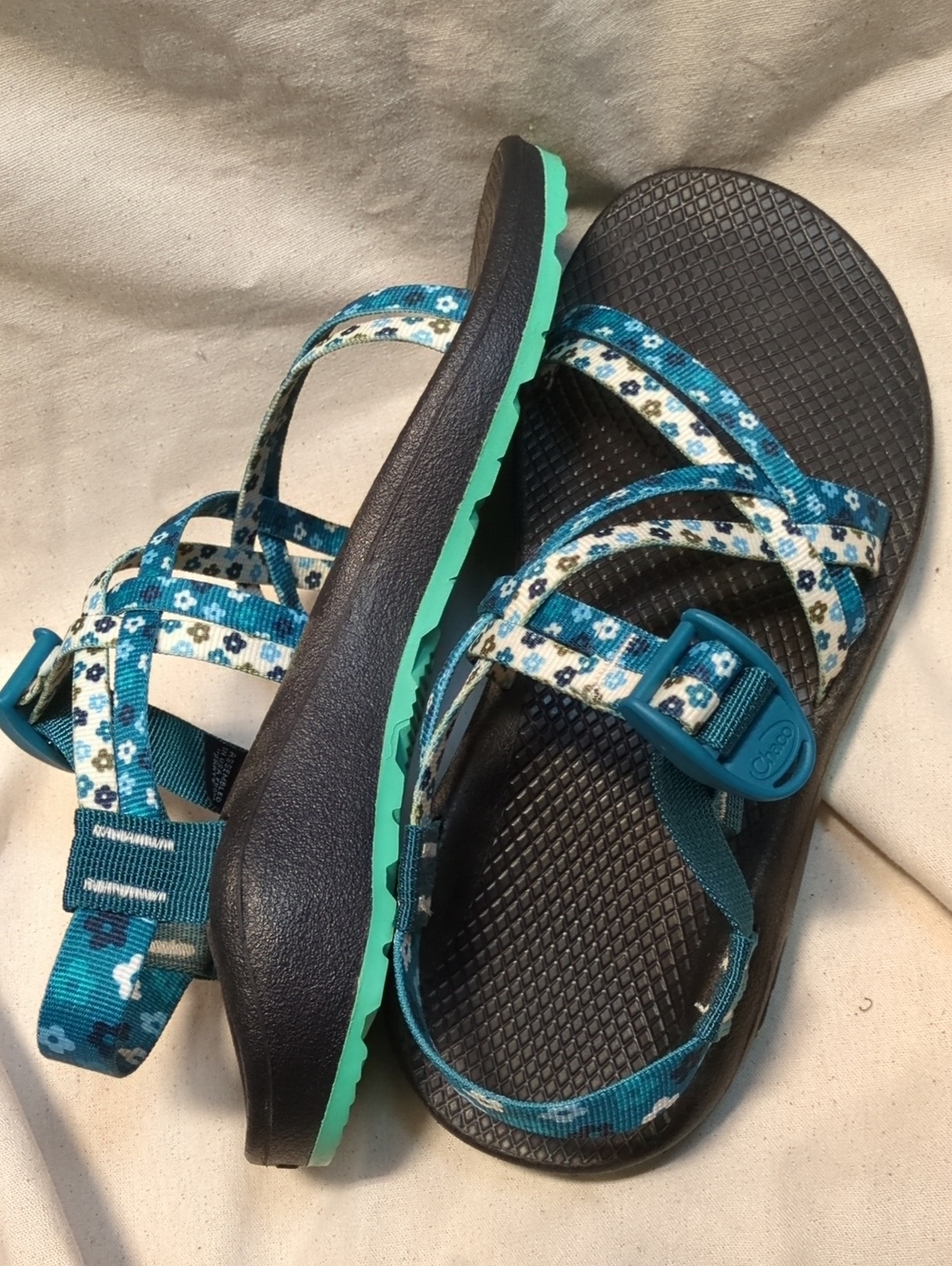 Chaco Cloud ZX/1 Women's Teal Floral Custom Strappy Sandals Size 9 Wide